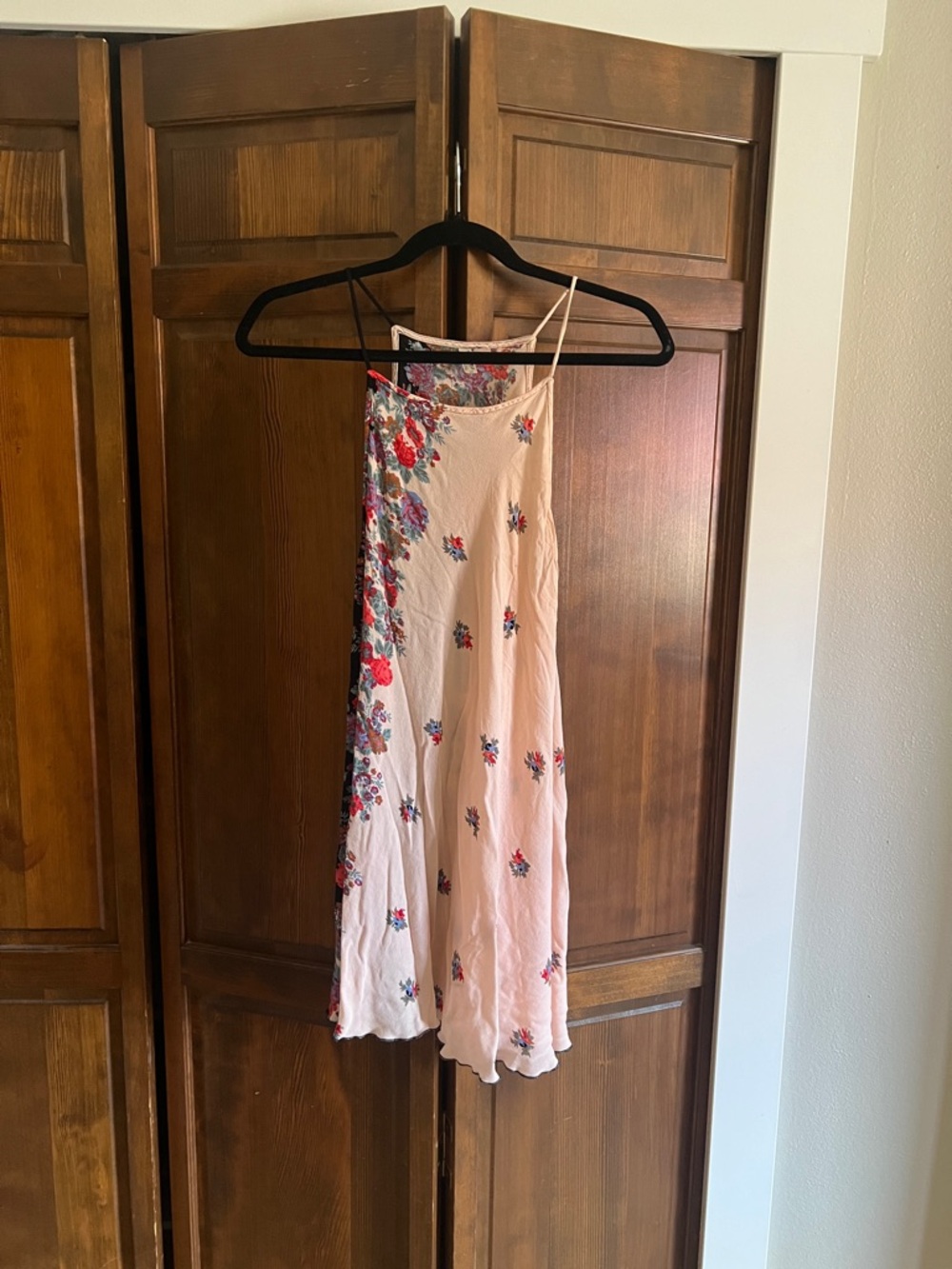 Free People cream floral slip dress with red & blue accents